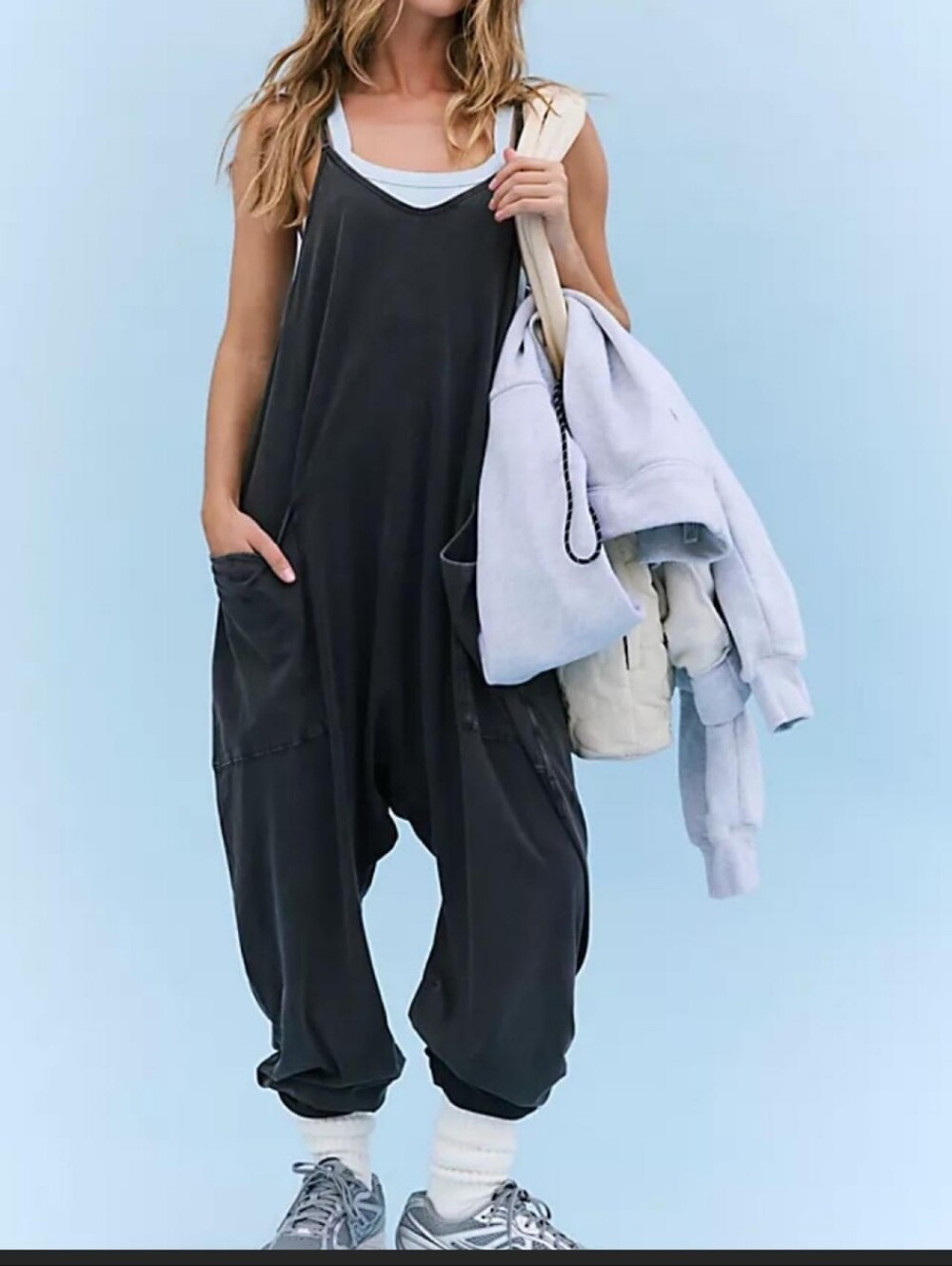 Free People Movement Hot Shot Black Drop-Crotch Jumpsuit Size Med BoHo Cottage